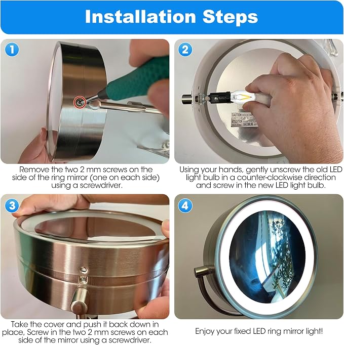 Glooglitter Makeup Mirror Replacement LED Bulbs, E12 Base Type T Bulb T20, 0.7W 120V Light Bulbs Compatible with BE66 /BE67 Series and BE18LC /BE18XN /BE18LCX /BE104X Series (4 Pack,Clear and Blue)