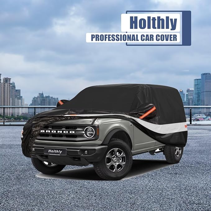 10 Layers SUV Car Cover Custom Fit for Ford Bronco 4 Door (2021-2026), Waterproof All Weather for Automobiles, Outdoor Full Cover Sun Dust Rain Protection with Cotton. Black