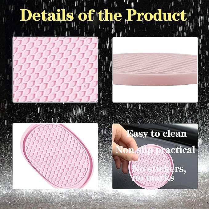 gunhunt 4-Piece Honeycomb Waterproof Fixed Tea Coaster, 2.75In PVC Anti-Slip Cup Holder Insert, Universal for Vehicle Interior Mats (Pink)