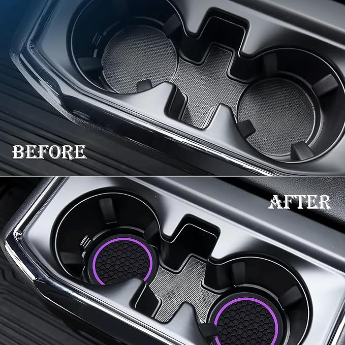 4-Piece Anti-Slip Car Cup Coaster Set – 2.75 Inch Auto Insert Drink Mats, Perfect for Coffee & Beverages – Stylish Interior Decor for Women & Girls (Black & Purple)