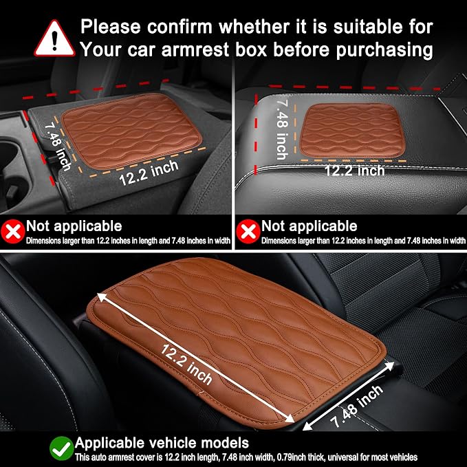 Amiss Car Center Console Cover, Upgraded Leather Car Armrest Cushion, Universal Waterproof Cushion Pad, Non-Slip Car Interior Accessories, Fits Most Sedans SUVs Trucks (Brown)