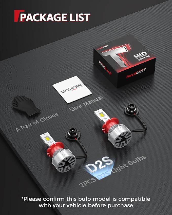 Torchbeam D2s HID Bulbs, 60000LM Brightness 6000K Cool White, Easy Plug and Play Installation, IP68 Waterproof Lights for SUV, Off Road Vehicles, Pack of 2
