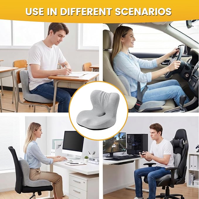 Urban Deco Memory Foam Seat Cushion for Office Chair - Sciatica Pain Relief Coccyx Cushion for Tailbone Pain - Orthopedic Gel Seat Cushion for Car & Desk - Non-Slip Bottom with Breathable Cover, Grey