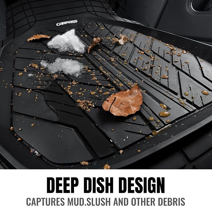CAR PASS 3 Row Heavy Duty Rubber Car Mats, Deep-Dish All-Weather Floor Mats for 7 Seats 8 Seater 2nd & 3rd, Waterproof Universal Trim to Fit Liner Van,SUV,MPV,7 Passengers Vehicle,(Black 3 Row)