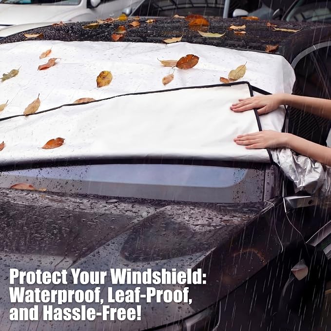 Canchiing Silver Car Half Car Cover Auto Sun Heat and UV Rays Blocker Foldable Automotive Front Windshield Sunshade Protector Easy Installation with Straps Fits Cars Sedan SUV(70" X 59",SUV)