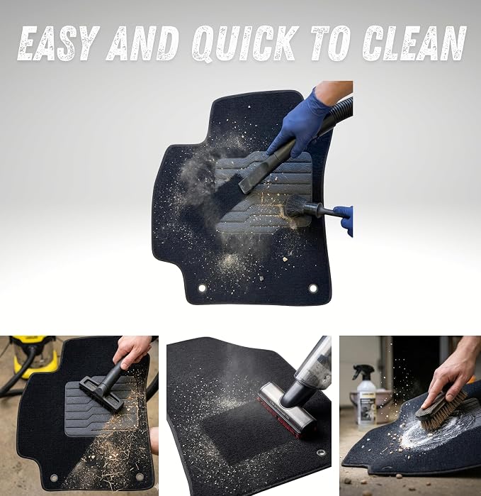 ecoMats Carpet Floor Mats Compatible with 2015 to 2024 Ford Edge, with Non-Slip Driver Heel Pad and Safety Locks, Front and Rear, Black