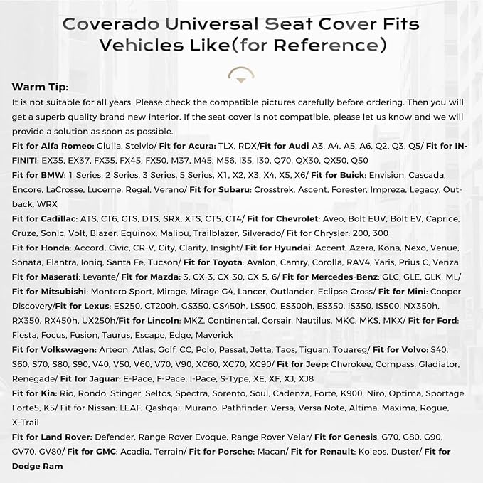 Coverado Car Seat Covers, Automotive Seat Covers for Front Seat, Waterproof Leather Car Seat Protector, Universal Seat Cover for Cars, Car Seat Cushion for Most Sedans, SUV, Trucks (Black&Brown)