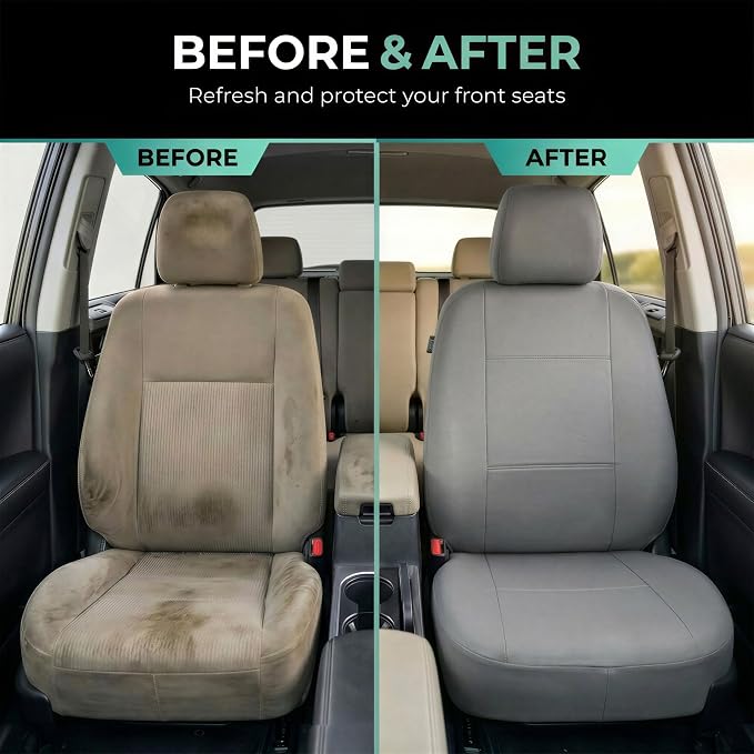 FH Group Car Seat Covers PU Leather Automotive Seat Covers Front Set, Gray Seat Covers Pair Set with Gift Universal Fit Interior Accessories for Cars Trucks and SUVs