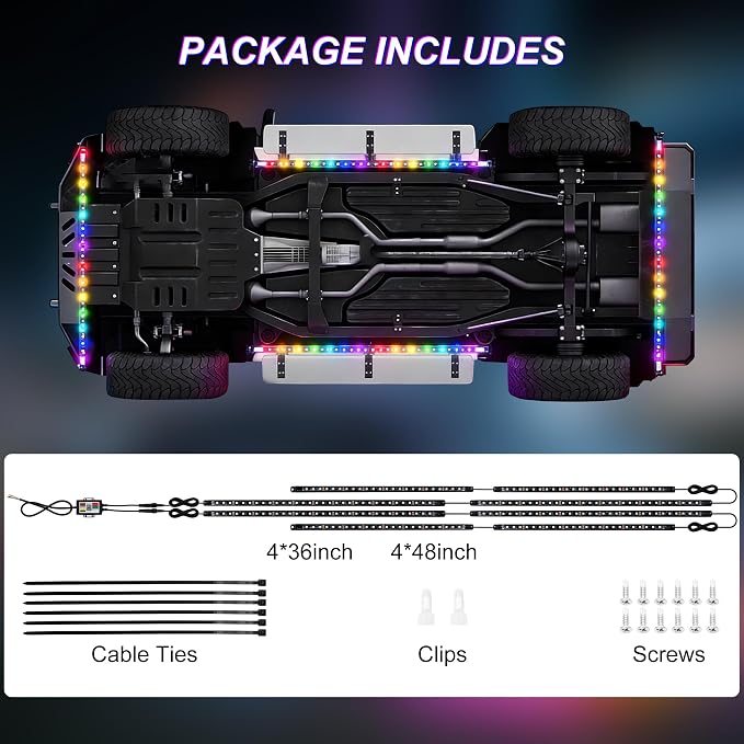 Underglow LED Lights for Cars - 8PCS RGB+IC Chasing Kit with 252 LEDs, IP67 Under Car Neon Lights with APP,Remote Control, Sound Active Multicolor Light Bar for Trucks SUVs RV, 12V Universal Fit