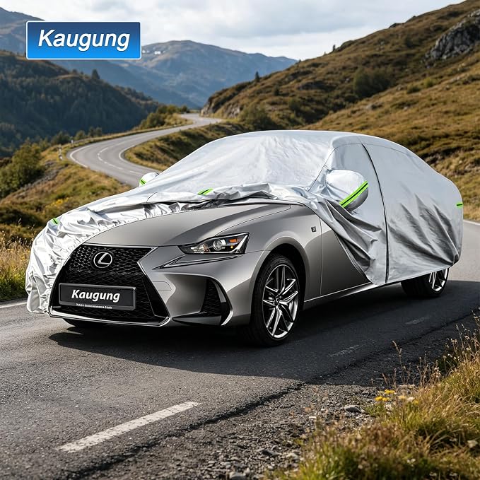 KouKou Car Cover Custom Fit for Lexus IS250 IS300 IS350 (2005-2026), 6 Layers Waterproof All Weather for Automobiles Full Exterior Cover Rain Sun Snow Protector with Door Zipper. Silver