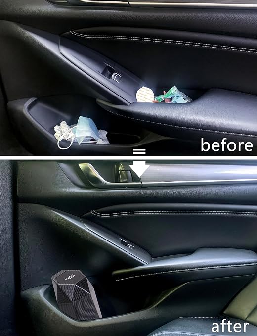 Ginsco Car Trash Can with Lid, Cup Holder Garbage Can for Car, Garbage Bin Cars Accessories for Interior, Leakproof Small Trash Bin, Mini Trash Can for Cars, Home, Office (Carbon Fiber Pattern)