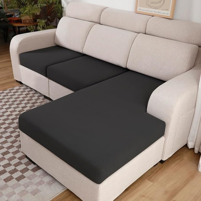 Waterproof Couch Cushion Covers Sofa Seat Covers, Stretch Individual Sofa Cushion Covers for Sectional, Reversible Couch Protector Covers for Pets (2-Piece Loveseat Cushion Cover, Black)