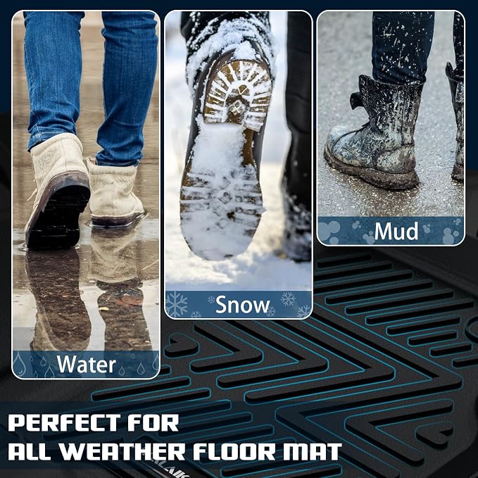 Floor Mats for Ford F150/F-150 2015-2024 2025 SuperCrew Cab (Includes 22-24 Lightning Models) All Weather Protection TPE Rubber Floor Liners Accessories, Odorless Anti-Slip, 1st & 2nd Row, Black