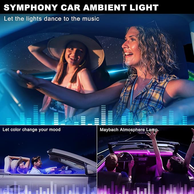 Acrylic Interior Car LED Strip Light with Wireless APP, RGB 14 in 1 with 175 inches 612 LEDs Fiber Optic Strip Lights for Car, Dual Zone Music Sync Neon Car Ambient Lighting Kits