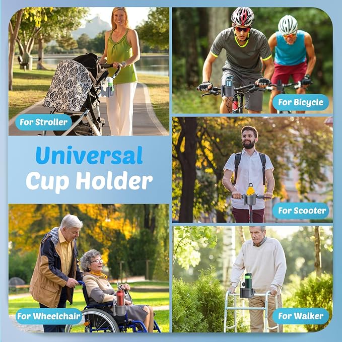 2-Pack Cup Holder for Walker: Wheelchair Cup Holder for Seniors and Adults | Bike/Rollator/Scooter/Golf Cart Stroller Accessories, Fits Uppababy, Nuna, Doona, Baby Travel Essentials, Gifts for New Mom