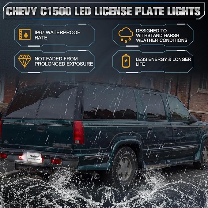 POPMOTORZ LED License Plate Lights Rear Tag Lamps Red OLED Neon Tube Pure Compatible with 1988-2000 Chevy GMC C/K Series 1500 2500 3500 Suburban S10 Blazer Tahoe Yukon Sonoma GMC Sierra LED Tag Lights