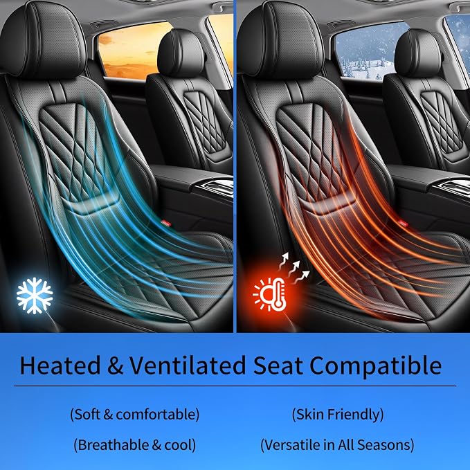 Fit Leaf Car Seat Covers Compatible with Nissan Leaf 2011-2024 2025 2026-Premium Leather,Waterproof,Breathable,Airbag Compatible &All-Weather Seat Cushion Protecto(Full Set,Black)