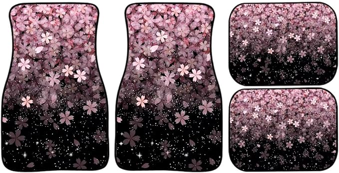 Pink Cherry Blossoms Print Car Floor Mats Set of 4 Universal Vehicle Floor Carpet Decorative Auto Front Rear Foot Rugs for Trucks SUV Sedan