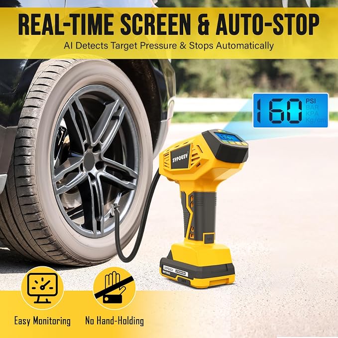 Tire Inflator Portable Air Compressor - ๐๐ Faster Inflation, 160PSI Cordless Tire Pump with Dual Power Rechargeable Battery & 12V Car power, Auto Shut Off, Digital Gauge for Car, Motorcycle, E-Bike