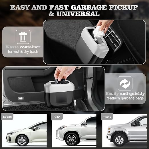 Car Trash Can with Lid,Built-in Storage Garbage Bag,Leakproof Vehicle Trash,Car Accessories for Interior,Mini Garbage Bin for Automotive, Home, Office, Kitchen, Bedroom,with 30pcs Trash Bags