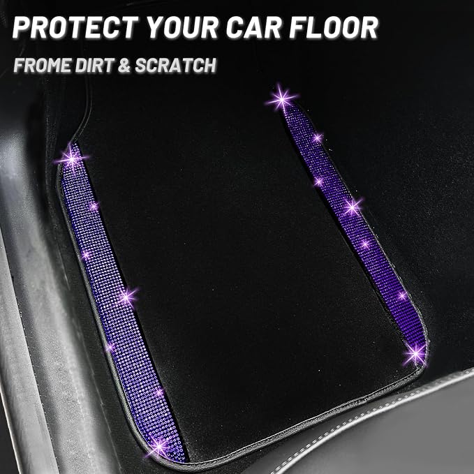 NBTEPEM Purple Violet Bling Car Floor Mats Full Set, Universal Fit Most Cars,SUV, Trucks, 4 pcs Sparkle Glitter Diamond Carpet for Women Girls with Anti-Slip Pad (Purple Violet Diamond)