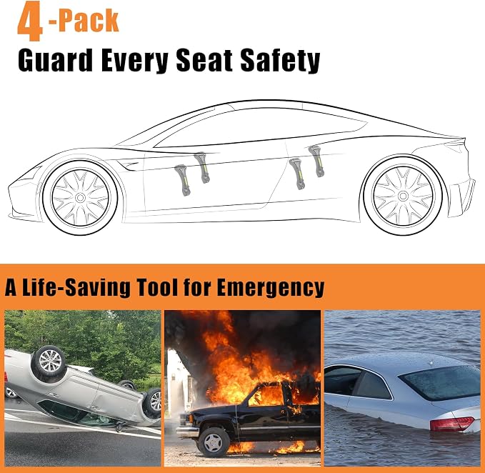 4PCS Car Window Breaker, Glass Breaker, Window Breaker Seatbelt Cutter, 2-in-1 Car Safety Hammer with One Second Emergency Glass Hammer, Safety Emergency Car Escape Tool for Car, Office, Home