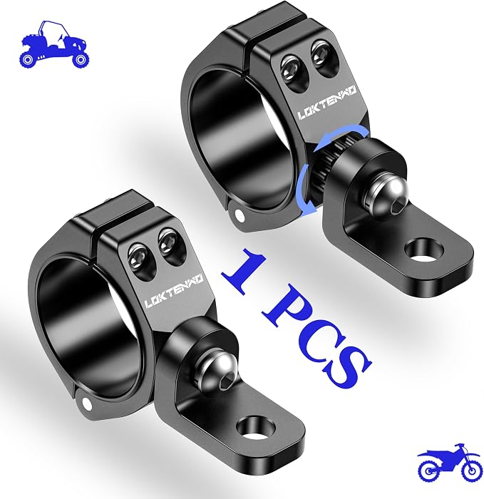 LOKTENWO 1PCS LED Light Bar Mounts UTV Whip Light Mount Clamp | Solid Heavy Whip Flag Mounting Bracket 360°Rotation Adjustable Fit on 1.5"/1.75"/1.85"/2"/2.1" Roll Cage