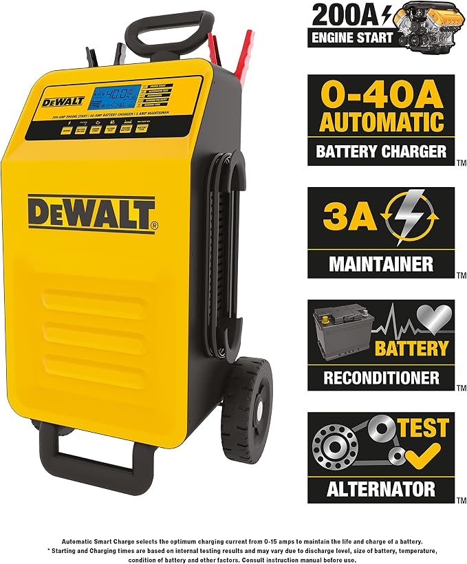DeWalt DXAEC200 Professional Rolling 40 Amp Battery Charger, 3 Amp Maintainer with 200 Amp Engine Start | 200 Amp Engine Start, 40 Amp Charger, 3 Amp Maintainer