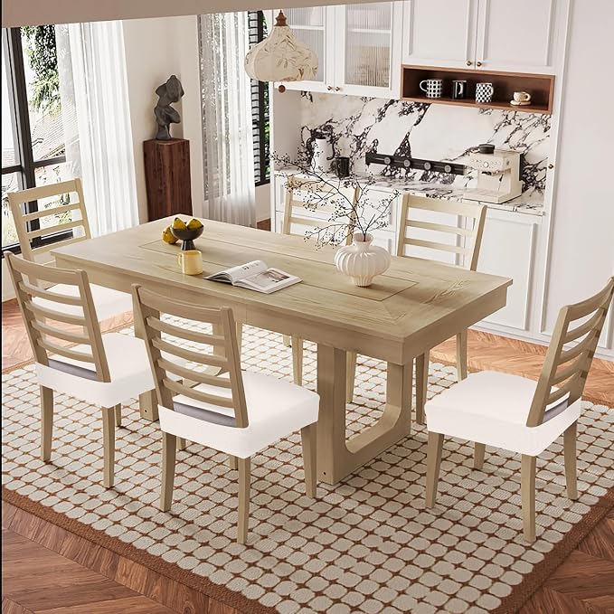 Smiry Waterproof Seat Covers for Dining Room Chairs Set of 4, Stretch Jacquard Removable Washable Chair Seat Slipcovers Protector, No Rear Covers, Ivory