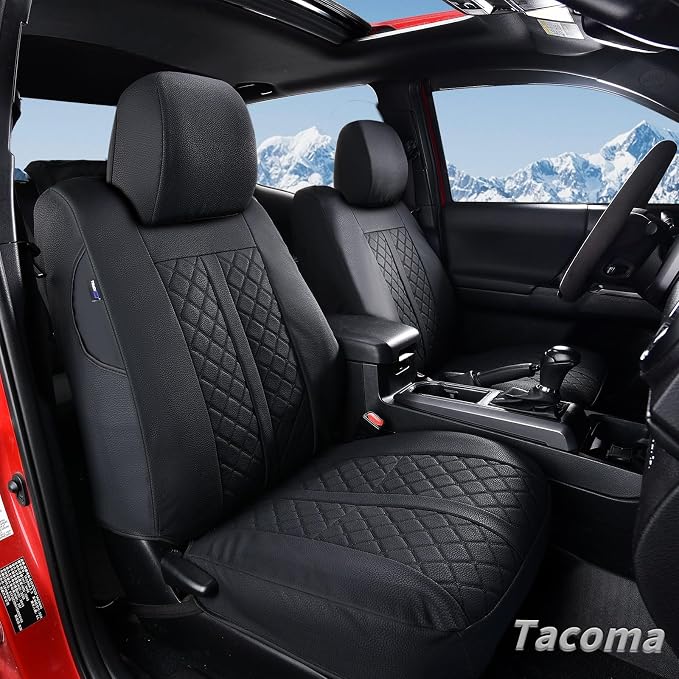 Truckiipa Tacoma Truck Seat Covers Full Set Leather Waterproof Seat Covers Fit for 2005-2015 Toyota Tacoma Double Crew Cab, Full Set, Black