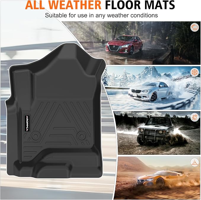 Floor Mats for 2014-2018 Chevrolet Chevy Silverado/GMC Sierra 1500 Crew Cab | All Weather Car Mats for 2015-2019 Silverado/Sierra 2500 HD/3500 HD Crew Cab, TPE Floor Liners for Silverado Accessories