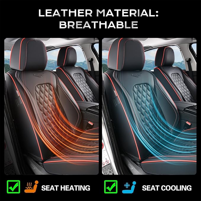 Coverado Rear Seat Covers, Sporty Non-Slip Waterproof Faux Leather Rear Protectors for Trucks SUVs, Mens Automotive Interior, Racing Style – Redline