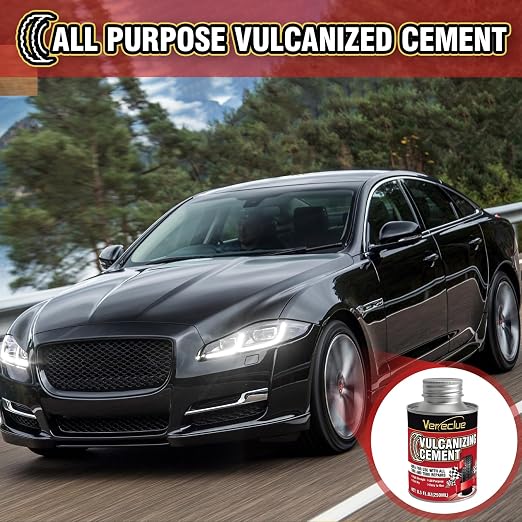 Chemical Vulcanizing Cement, Clear Tire Repair Glue, All Purpose Rubber Cement, Heavy Duty Tire Patch Kit with Brush Top Can for Car, Motorcycle, Bike, 8.5Oz