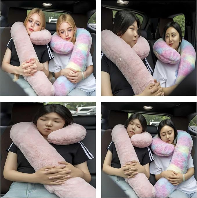 Car Travel Pillow, car Pillow for Kids and Adults, Ergonomic Travel Pillow Providing Neck and Body Support, a Sleep aid, Children's Travel Pillow -Pink