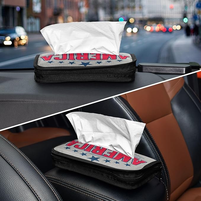Car Tissue Holder Car Napkin Holder Tissue Box Dispenser Storage Case Sun Visor Mask Holder Accessories with Adjustable Straps Reusable Refillable USA Patriotic 1776