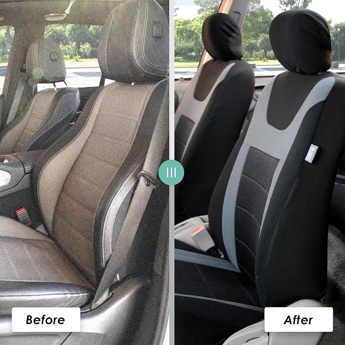 FH Group Car Seat Covers Sports Seat Covers Front Seats Only, Airbag Compatible Gray Black Automotive Seat Cover Combo Small Car Seat Cover Design Universal Fit Interior Accessories Cars Trucks SUVs