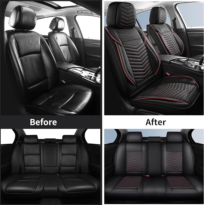 HChengkikz Nappa Leather Car Seat Covers Full Set, Car seat Protector 5 Seats, Waterproof Car Seat Cushion, Universal Automotive Seat Covers Fit for SUV Truck Pick-up Sedan, Front and Rear | Easy Maintenance, Airbag Compatible, Universal Fit For Most S...