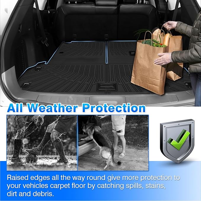 Pathfinder Cargo mat - Trunk Mat for Nissan Pathfinder 2013-2020/2014 Infiniti JX35/2014-2020 QX60, All Weather Trunk Mat & Backrest Mat for Pathfinder Accessories, Heavy Duty Rubber Mats