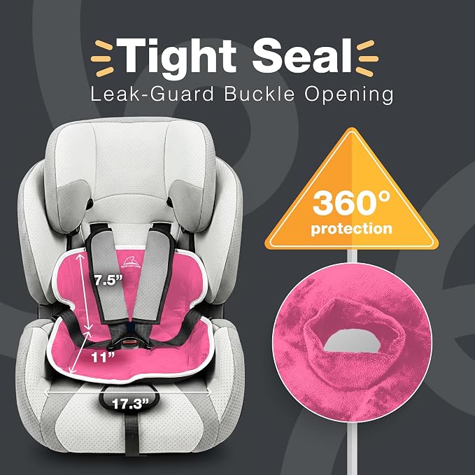Bear and Care - Potty Training Car Seat Protector - Waterproof Car Seat Liner - Piddle Pads for Stroller, Toddlers & Baby Carseat - Travel-Friendly Washable Liner Mat for Spills Leak (Pink, Pack of 2)