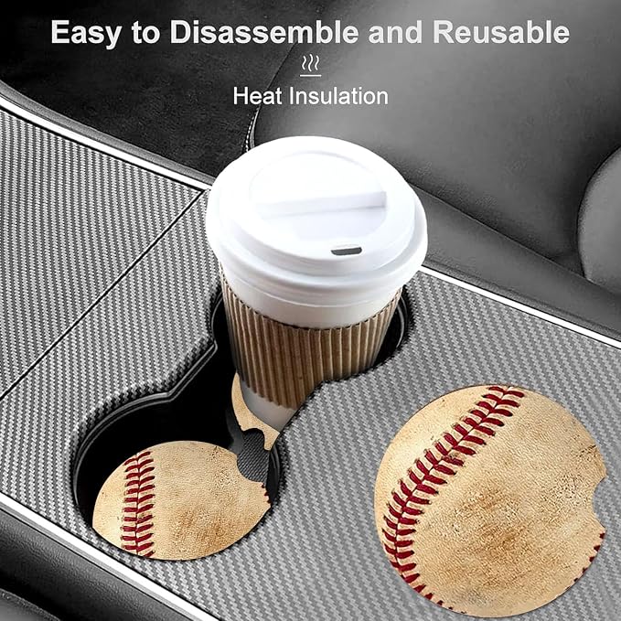 2 Pack Baseball Car Cup Holder Coasters Universal Neoprene Coasters | 2.75" Universal Size Anti Slip Rubber Mat,Auto Cup Holder Decor Accessories for SUV Truck, Baseball Gifts for Women Men Mom