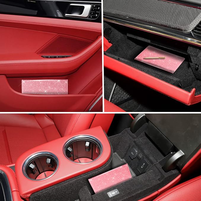TOURSUIT Car Registration & Insurance Card Holder, Glitter Pink | Vehicle License Document Organizer, Glove Box Compartment, Interior Car Accessories, For Women Men