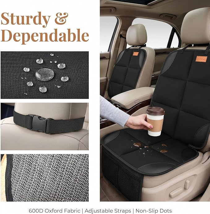 SMART ELF 2 Pack in Gift Box Car Seat Protector, Protect Child Seats with Thickest Padding and Non-Slip Backing Mesh Pockets for Baby and Pet, Sedan SUV Truck (Black)