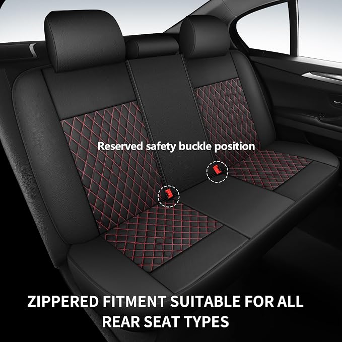 HChengkikz Faux Leather Full Set Car Seat Covers, Front & Split Rear | Bench Seat Protectors, Easy to Install Universal Fit for Sedans, Trucks, Vans, SUVs Automotive Interior Accessories