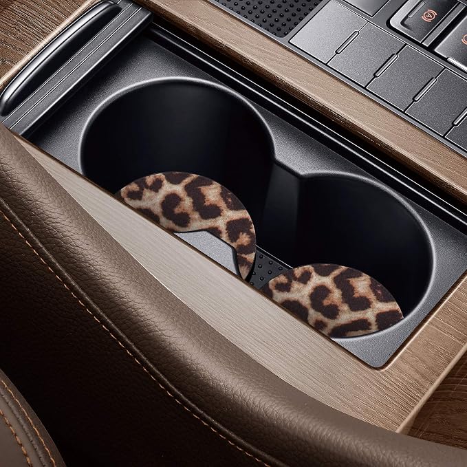 tifanso 2PCS Leopard Non-Slip Car Cup Holder Coasters for Women | Universal Fit for Standard Cup Holders, Easy to Clean & Remove, Adorable Floral Decor, Ideal Gift for Girls & Car Lovers
