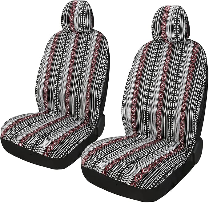 Baja Saddle Blanket Car Seat Covers 4PCS Front, Breathable Washable Striped Woven Automotive Vehicle Seat Cover, Universal Boho Seat Cover for Sedan, SUV, Truck, Airbag Compatible
