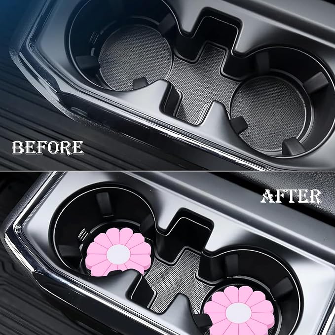 4-Pack Car Cup Holder Coaster Inserts, Daisy Shape, 2.75 Inch Non-Slip Silicone Cup Holder Insert, Universal Non-Slip Cup Holders, Car Accessories Interior for Women and Man (Pink)