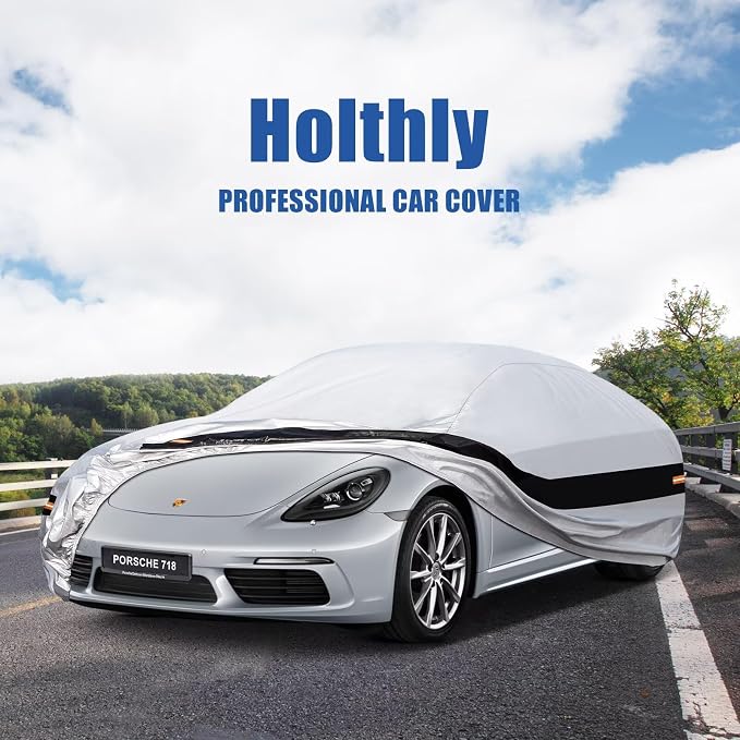 10 Layers Car Cover Custom Fit for Porsche 718, Boxster, Cayman (1996-2026), Waterproof All Weather for Automobiles, Outdoor Full Cover Sun Dust Rain Protection with Cotton. Silver