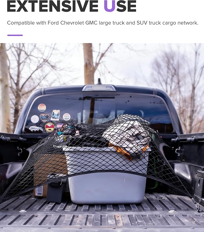 Truck Bed Organizer,Car Accessories Foldable Ultra Strong Truck Bed Storage Cargo Net with 6 Pcs Carabiner Clips,Automotive Cargo Nets,Compatible with Most Large Trucks,Crossovers,SUVs