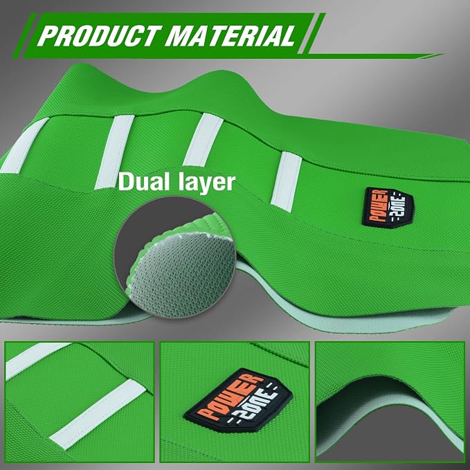 Dirt Bike Seat Cover - White Stripe Universial Seat Cover for Dirt Bike - Motorcycle Motorcross Enduro Seat Covers (Green)