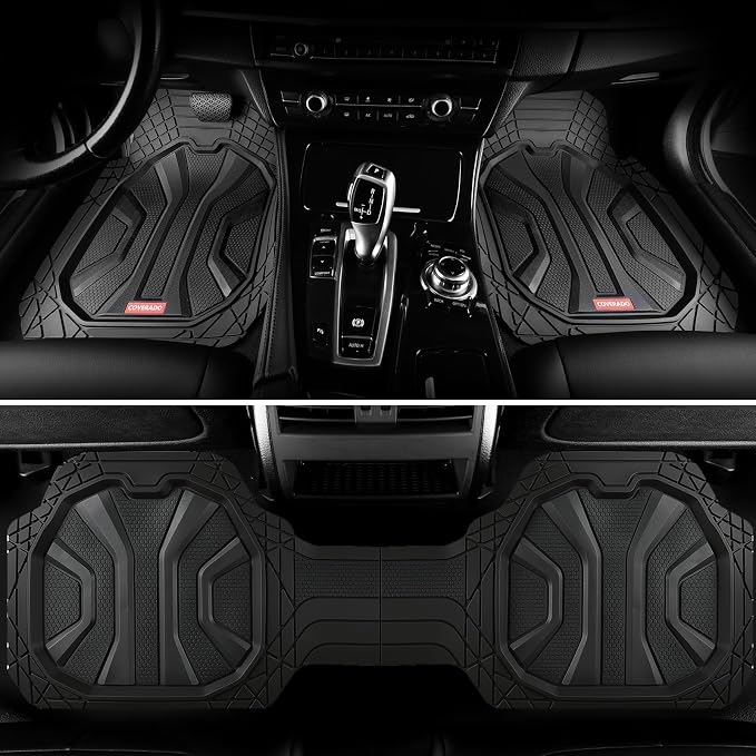 Coverado Car Floor Mats for Cars, Waterproof All Weather Floor Mats, Deep Dish Car Mats, Universal Trim to Fit Automotive Floor Mats for Trucks Car Accessories for Cars SUV Truck (3 Pcs,Black)